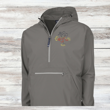 Quarter Zip Charles River Rain Jacket- Grey Embroidered Mouse Sketch